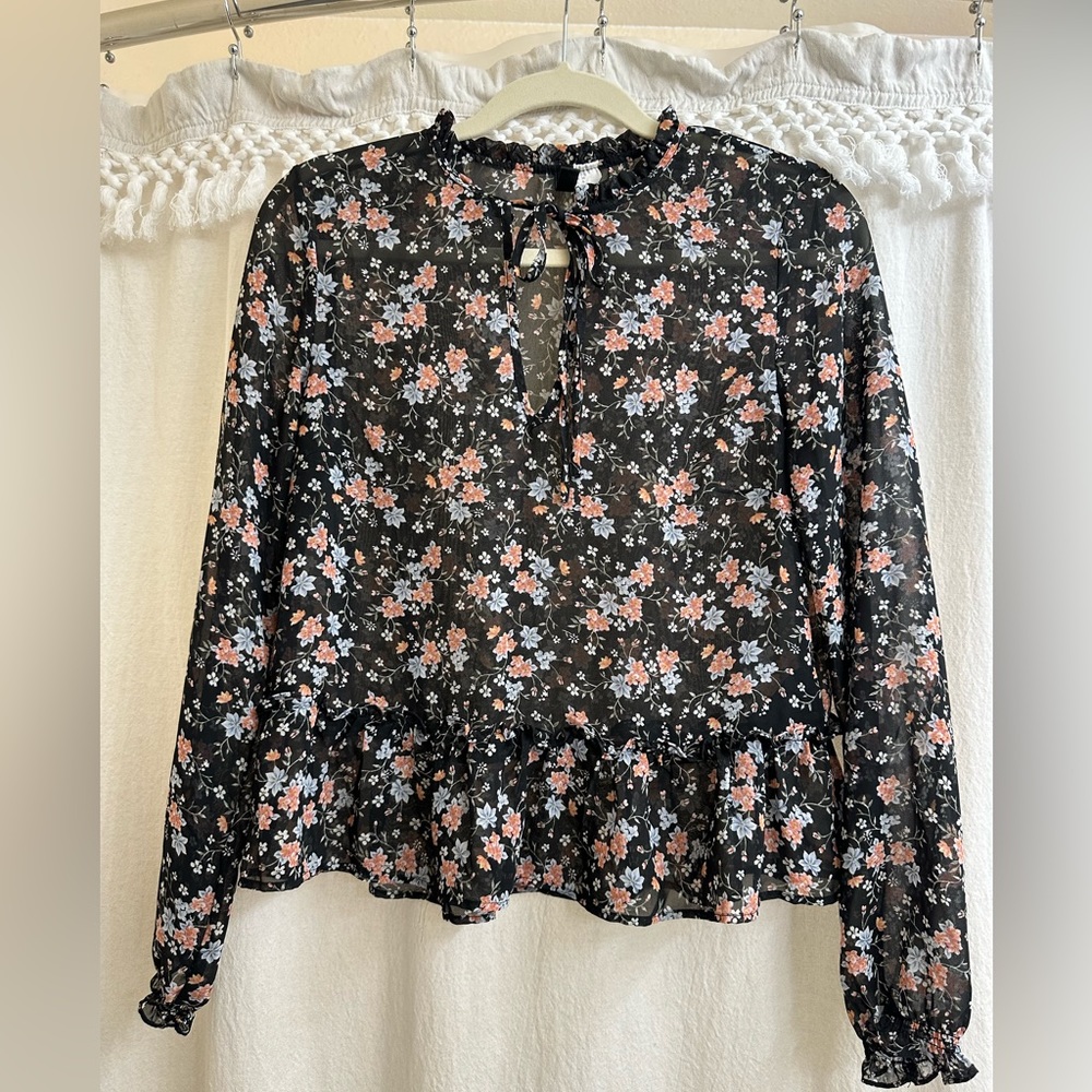H&M Divided Sheer Floral Long Sleeve Top